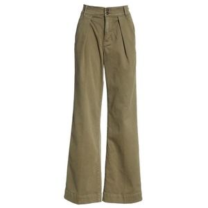 FRAME Pleated Wide Leg Twill Trousers Army Green